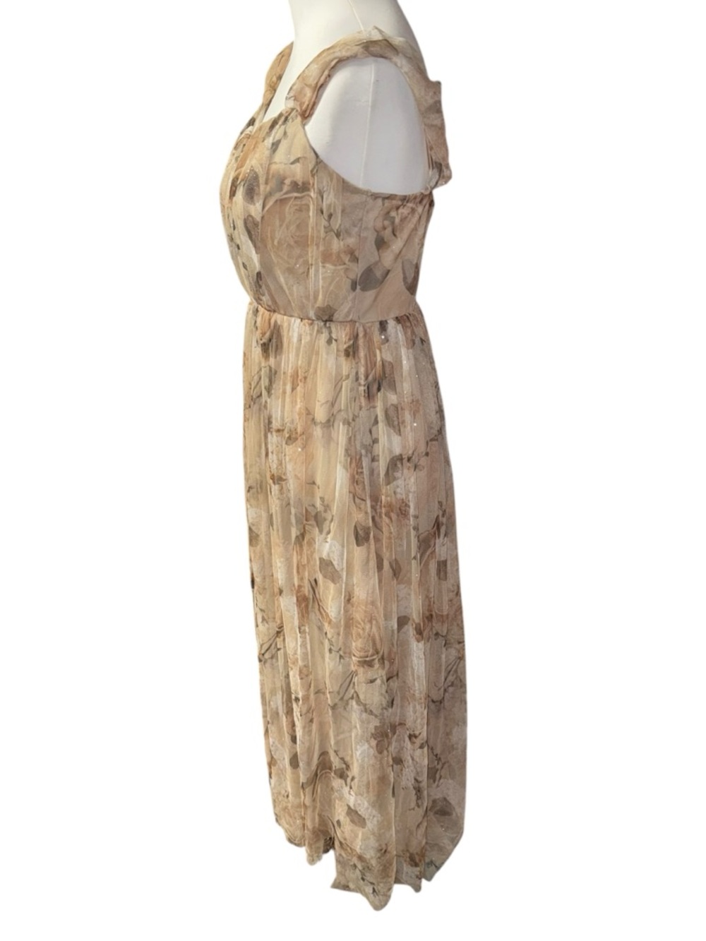 Candalite Petite Medium Floral Off-Shoulder Midi Dress sparkle beige brown fairy - Picture 5 of 16